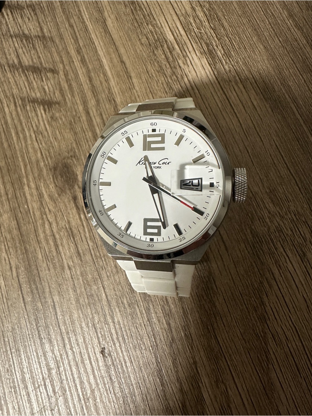 Kenneth Cole Men's White Dial Watch with White Strap for small wrist